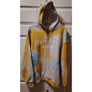 Teemax San Francisco California Tie Dye Hoodie Yellow Blue Embroidered Medium